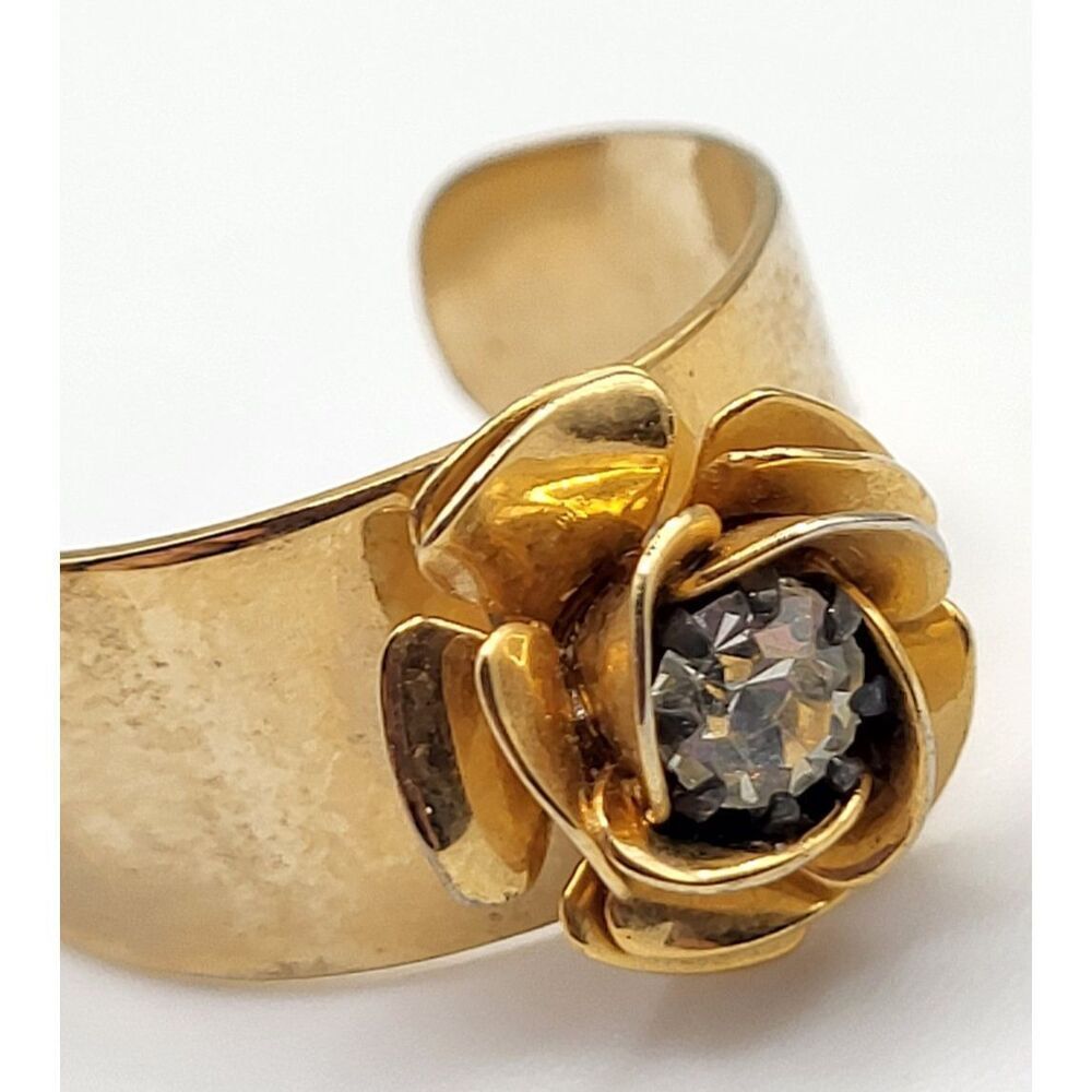 Wide Band Goldtone Rose Fashion Ring Size 9 Adjustable